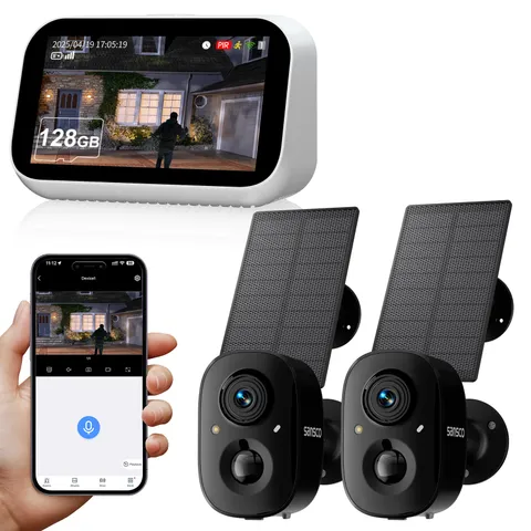 4MP IP Security Camera System Solar Powered Wireless Outdoor W/ 4.4" Monitor