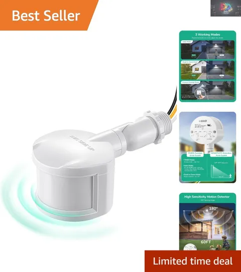 360° Adjustable Motion Sensor with 60-Foot Range for Outdoor Security