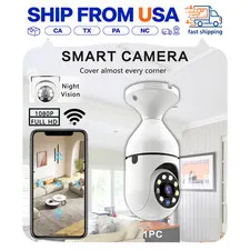 Light Bulb Smart Security Camera WiFi w/ Night Vision Motion Alarm Home Outdoor