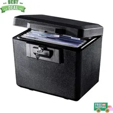 NEW Fireproof Document Box with Key Lock Safe File Storage 0.61 Cu Ft Black