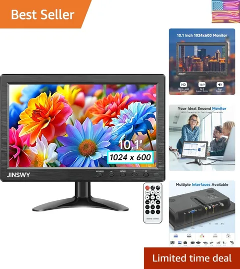 10.1" Security Monitor, 1024x600 HD Display, HDMI VGA BNC AV USB Ports, Small...
