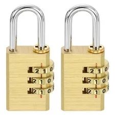 Brass Combination Lock 2.87", 2Pcs 3 Digit Resettable Combination Padlock Yellow