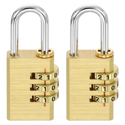 Brass Combination Lock 2.87", 2Pcs 3 Digit Resettable Combination Padlock Yellow