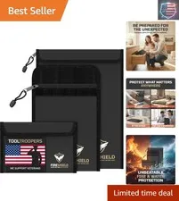FIRESHIELD PRO Upgraded 2000°F Fireproof Document Bag 3-Pack – Fire & Water R...