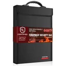 Fireproof Document Bag With Lid 2 Pockets Heat Insulated 15.4"x11.4"x1.77" Unit