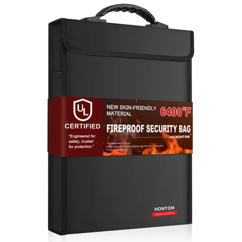 Fireproof Document Bag With Lid 2 Pockets Heat Insulated 15.4"x11.4"x1.77" Unit
