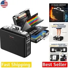 Fireproof Document Box TSA Lock Large Capacity Black Aluminum Frame Hard Case