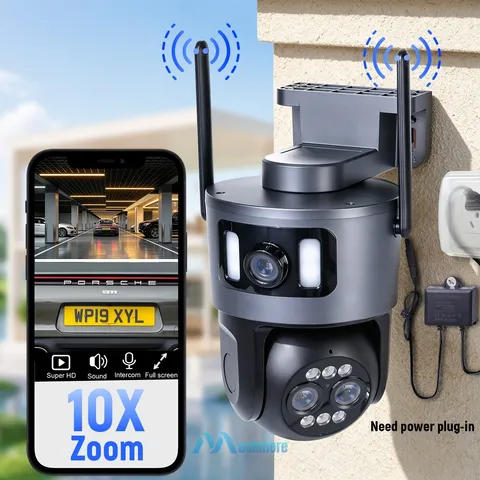 WiFi Three Lens Security Camera Outdoor Home Night Vision CCTV 360° PTZ 10X Zoom