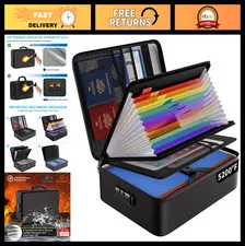 Fireproof File Organizer Bag with 13 Pockets, Lock & Labels, Portable Document S