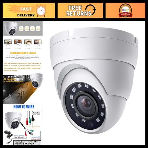 2MP HD Dome CCTV Security Camera - 1080P, 100° Wide Angle, 65ft Night Vision, Ou