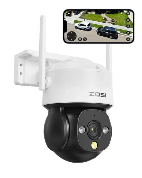 4MP Wifi 360° PTZ Security Camera Outdoor， QHD 2.5K Wireless Security Camera wit