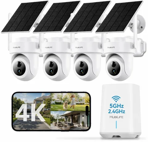4K Solar Security Camera System Wireless Outdoor, 4-Cam Kit