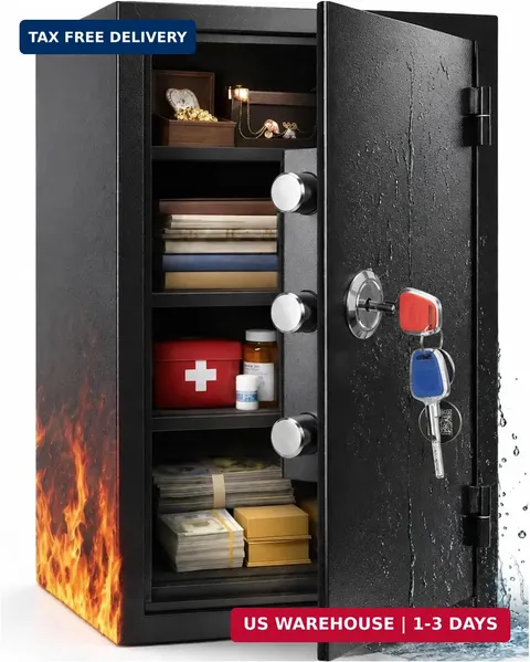 𝟲𝟬 𝐌𝐢𝐧 Fireproof Safe for Home, Fire and Water Proof Safe Box