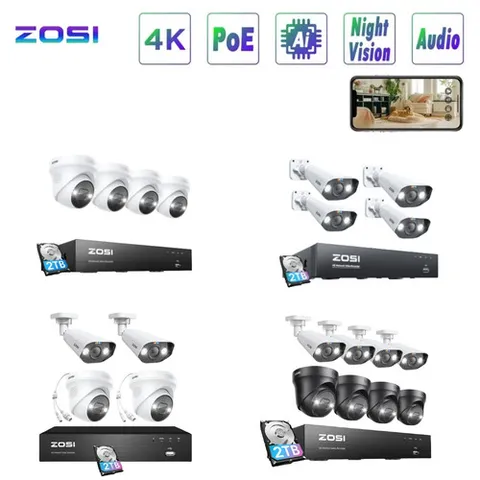 ZOSI 4K 8CH PoE Security IP Camera System Weatherproof Two-Way Audio AI 2TB