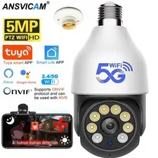 5MP 5G WIFI Bulb Camera TUYA Smart Life PTZ Outdoor Cam Work with Alaxa Google