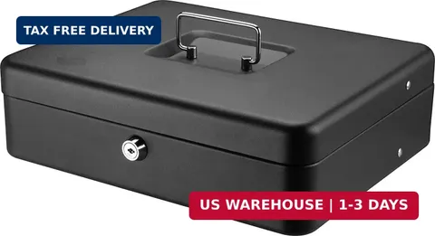 Black Money Saving Box with Cash Tray and Key Lock, Portable Safe Box with Carry