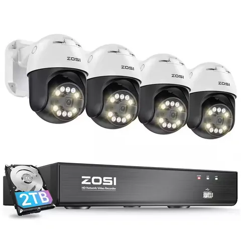 4K 8-Channel 2TB POE NVR Security Camera System with 4-Wired 5MP Pan Tilt Outdoo