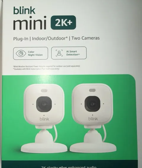 Blink Mini 2K+ Newest Model 2-Camera Kit White Plug-In Indoor Security Camera
