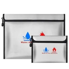 Fire-resistant document pouches, including a set of fire-resistant wallet sec...