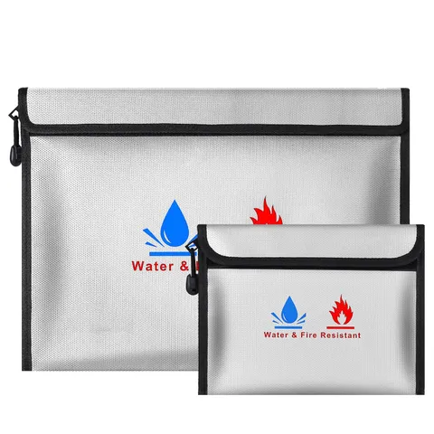 Fire-resistant document pouches, including a set of fire-resistant wallet sec...