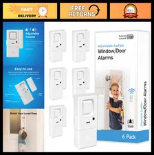 6 Pack Door Window Alarms - Wireless Security Sensors, Adjustable Volume, Chime/