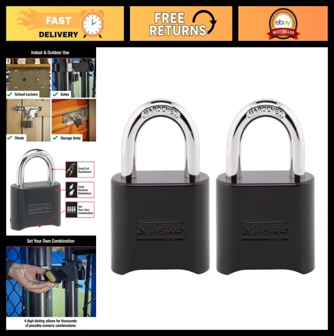 Weather Resistant Combination Padlocks - Set Your Own Code, 2 Pack for Gym, Gate