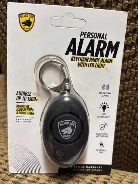 Guard Dog 120dB Personal Attack Alarm Keyring w/ LED Flashlight Black