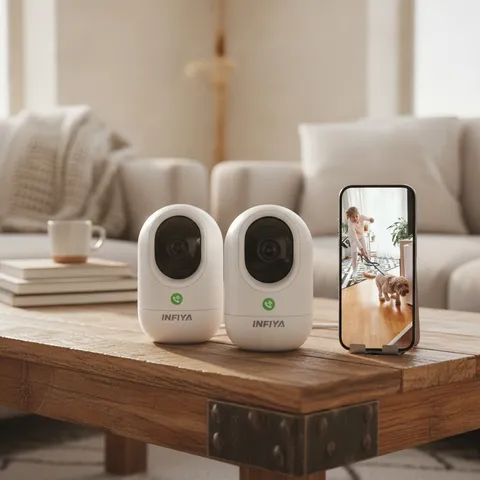 2-Pack 360° Wi-Fi Indoor Security Cameras with Alexa & Google Home Compatibility