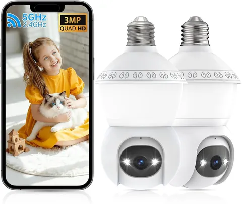 Smart Light Bulb Security Camera,5G&2.4G Security Cameras Wireless Outdoor,2K Li
