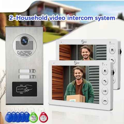 2 Unit Multi Apartments Intercom Video Doorbell with RFID Card Door Phone System