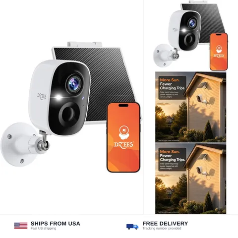Dzees 2K Solar-Powered Outdoor Security Camera, Wireless WiFi, Spotlight | Co...