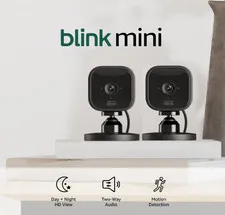 Blink Mini Compact indoor plug-in smart security camera 1080p HD video 2pk New