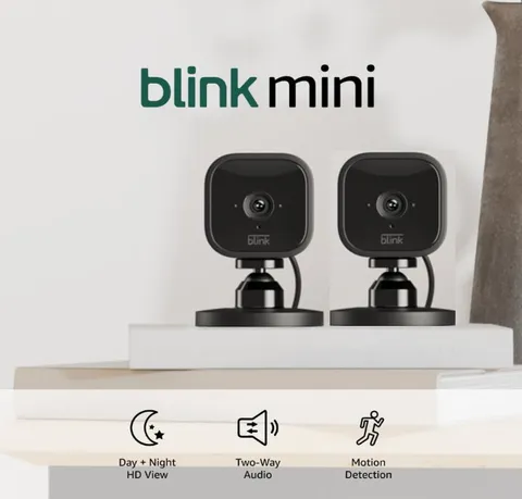 Blink Mini Compact indoor plug-in smart security camera 1080p HD video 2pk New