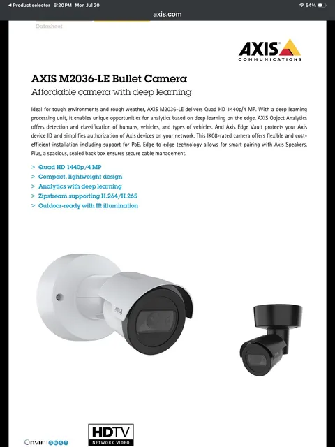 AXIS M2036-LE NETWORK IP BULLET CAMERA #02125-001