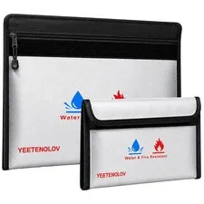 YEETENOLOV Fireproof Document Bag 2 Pack, Waterproof Fire Resistant Document ...