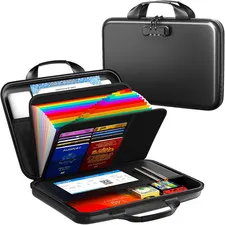 Fireproof Accordion File Organizer with Lock,Hard-Shell Fireproof Document Box w
