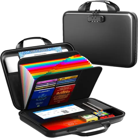 Fireproof Accordion File Organizer with Lock,Hard-Shell Fireproof Document Box w