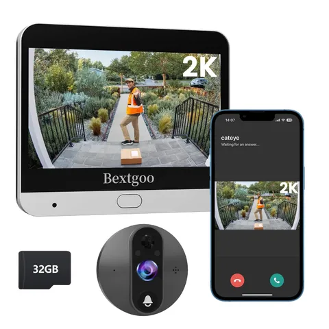 2K Video Peephole Doorbell Camera with 32GB Memory Card, Door Viewer with 4.3...