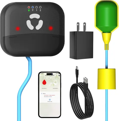 Wifi Sump Pump Alarm with Phone Alert,High Low Water Level Alert,90Db Siren& LED