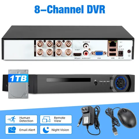 6‑In‑1 8CH DVR H.265+ Surveillance Video Recorder 1TB HDD For Remote Playback