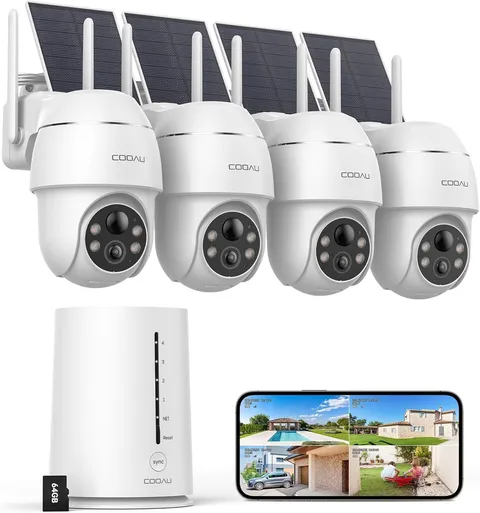 COOAU 4MP 360° Solar Security Cameras Wireless Outdoor Camera,5GHz & 2.4GHz WiFi