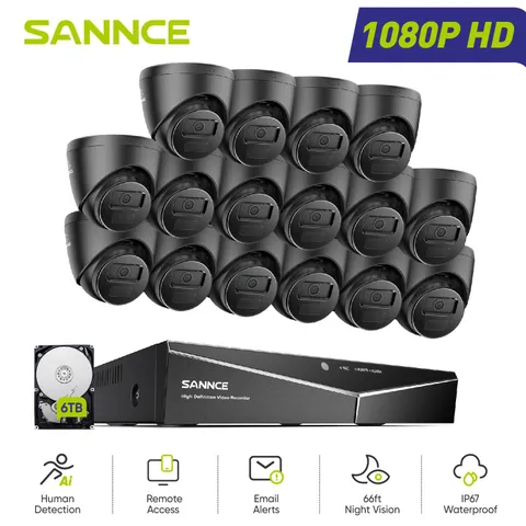 SANNCE 16CH DVR 1080P Video CCTV Security Camera System Outdoor Human Detection
