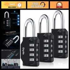 3 Pack Waterproof 4-Digit Combination Padlocks - Metal Steel Locks for Fences, L