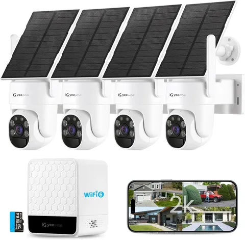 Wireless Outdoor Solar Security Camera System, 4-Cam Kit with 360-Degree Pan-Til