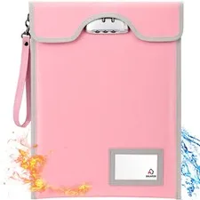 Fireproof Document Bag Lock 5200F Heat Insulated Water Fire Proof 11x7.7 Pink