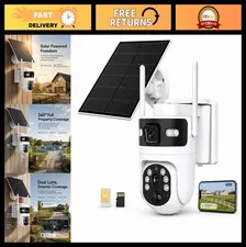 4G LTE Solar Security Camera, No WiFi Needed, 2K Dual Lens, Auto Tracking, Night