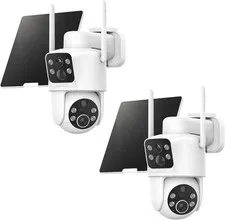 2 Pack Dual Lens Solar Security Cameras Wireless Outdoor, 2K Full HD Video, 360°