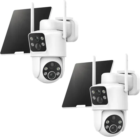 2 Pack Dual Lens Solar Security Cameras Wireless Outdoor, 2K Full HD Video, 360°