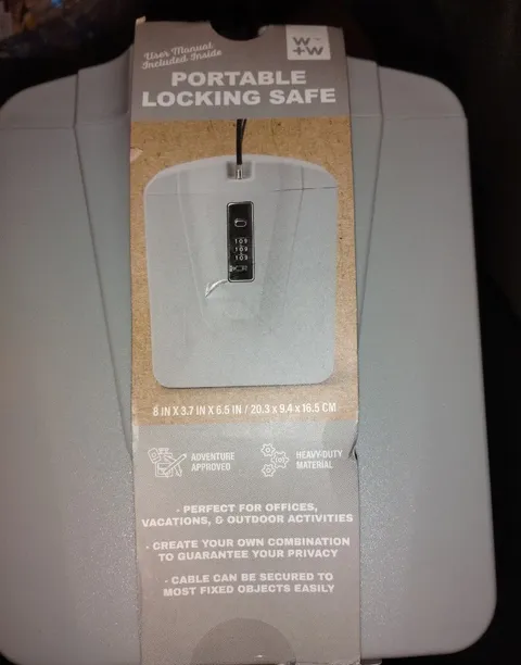 W+W Portable Locking Safe Gray Combo Lock w/ Cable 8x6.5x3.7"