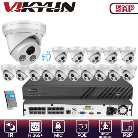 Vikylin 16POE 16CH NVR CCTV System Turret IR30M 5MP Security Camera homekit Lot